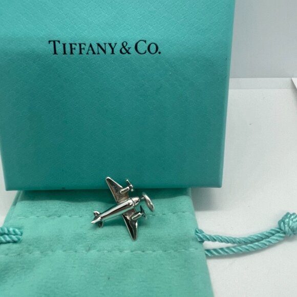 Tiffany & Co. Sterling Silver Airplane Pendant Charm Aircraft Plane w/ Pouch - Picture 11 of 12